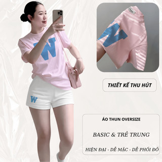 Bộ Áo Phông Nữ Chepol In Hoa, Cổ Tròn, Tay Ngắn, Phối Quần Đùi, Chất Cotton Cao Cấp(Áo Thun Hồng+Quần Đùi Trắng)CP_21483
