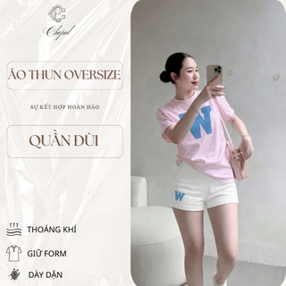 Bộ Áo Phông Nữ Chepol In Hoa, Cổ Tròn, Tay Ngắn, Phối Quần Đùi, Chất Cotton Cao Cấp(Áo Thun Hồng+Quần Đùi Trắng)CP_21483