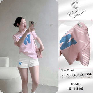 Bộ Áo Phông Nữ Chepol In Hoa, Cổ Tròn, Tay Ngắn, Phối Quần Đùi, Chất Cotton Cao Cấp(Áo Thun Hồng+Quần Đùi Trắng)CP_21483