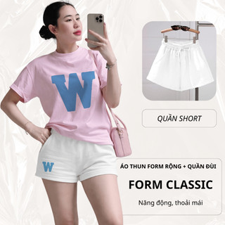 Bộ Áo Phông Nữ Chepol In Hoa, Cổ Tròn, Tay Ngắn, Phối Quần Đùi, Chất Cotton Cao Cấp(Áo Thun Hồng+Quần Đùi Trắng)CP_21483