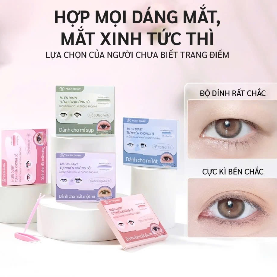 Miếng dán kích mí tàng hình MLEN DIARY phù hợp mọi dáng mắt, không lộ -Mi cong Lash shop