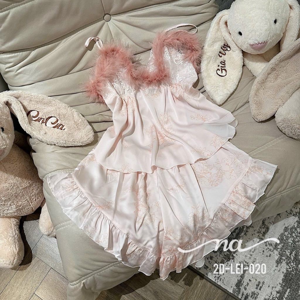 Set ngủ lụa áo 2 dây quần sooc phối ren