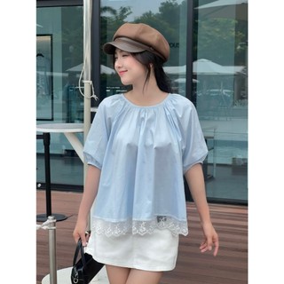 Áo babydoll kiểu cổ tròn phối ren tay phồng chất gió ChangStore - A16