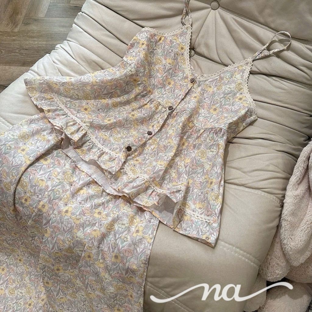Set ngủ áo 2 dây babydoll hoa nhí mai phương bùi