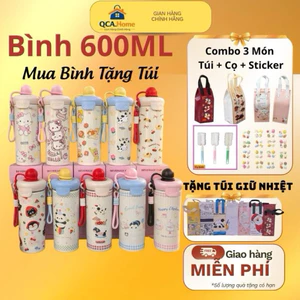 Cốc 600ml Cách Nhiệt Hoạt Hình Thiết Kế Dễ Thương, Thép Không Gỉ SUS316 Có Ống Hút & Tay Cầm