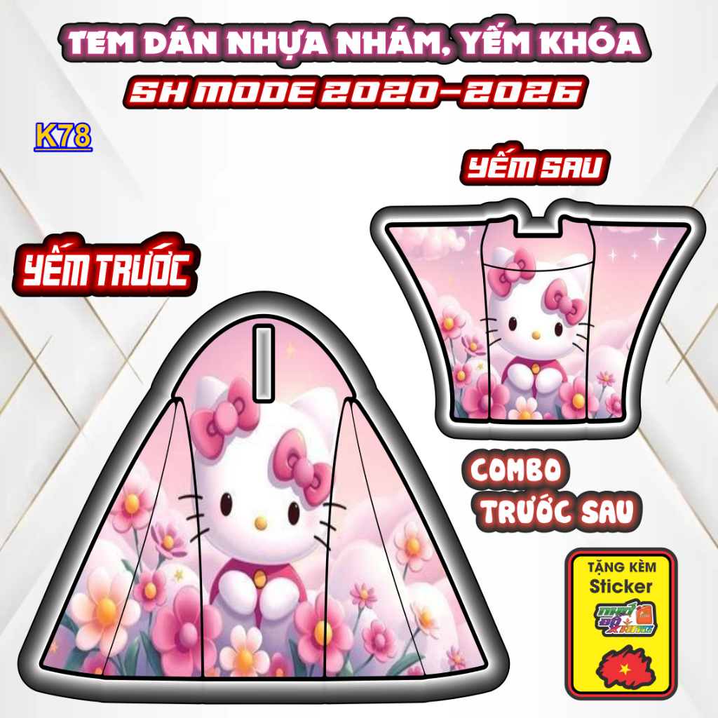 Bộ Tem Nhựa Nhám SH MODE 2020-2026 Mẫu Helokitty - Thiết Kế Tinh Tế, Tạo Điểm Nhấn Sang Trọng Cho Xe.