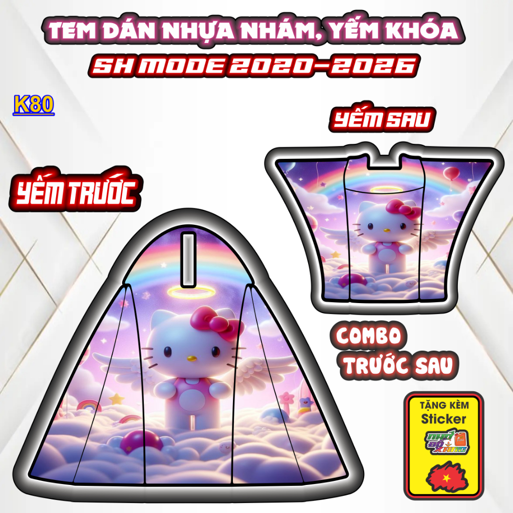 Bộ Tem Nhựa Nhám SH MODE 2020-2026 Mẫu Helokitty - Thiết Kế Tinh Tế, Tạo Điểm Nhấn Sang Trọng Cho Xe.