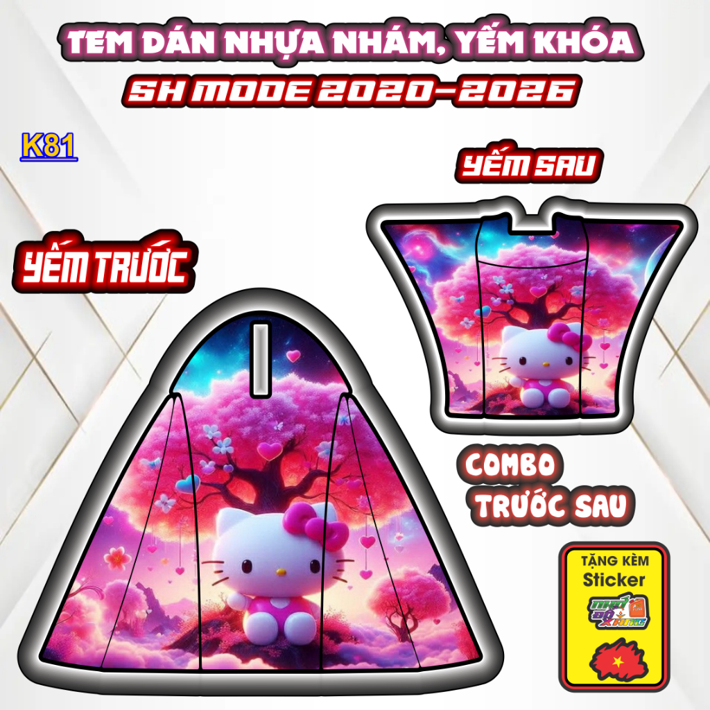Bộ Tem Nhựa Nhám SH MODE 2020-2026 Mẫu Helokitty - Thiết Kế Tinh Tế, Tạo Điểm Nhấn Sang Trọng Cho Xe.