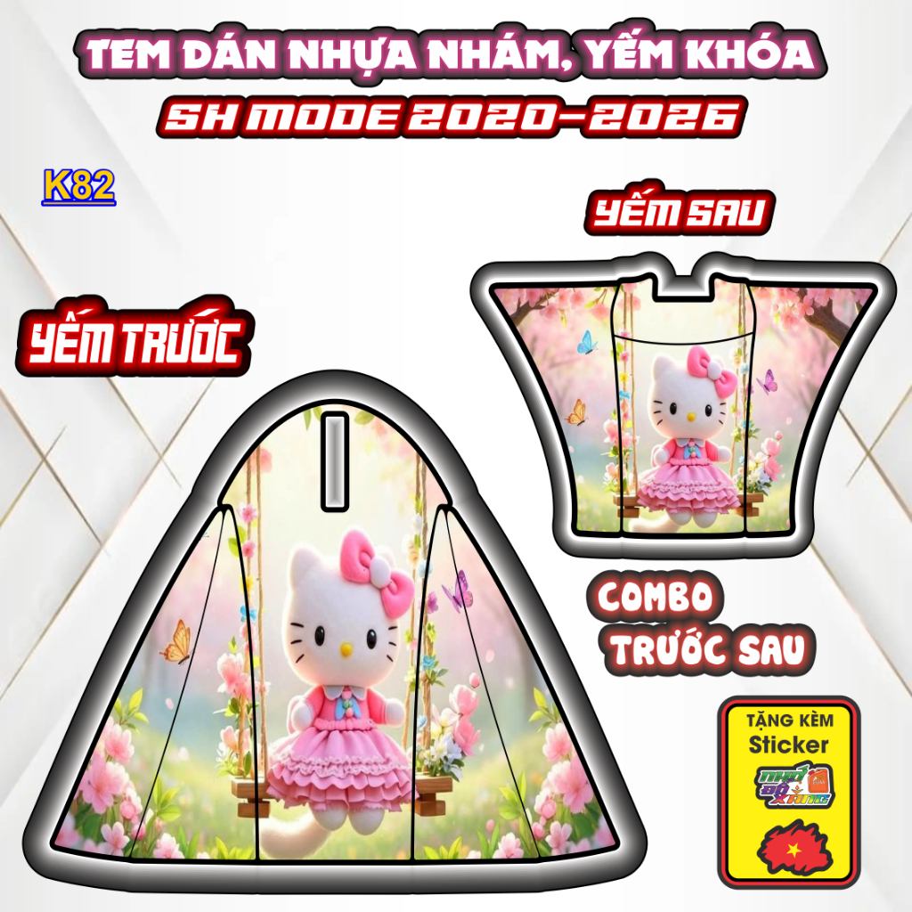 Bộ Tem Nhựa Nhám SH MODE 2020-2026 Mẫu Helokitty - Thiết Kế Tinh Tế, Tạo Điểm Nhấn Sang Trọng Cho Xe.