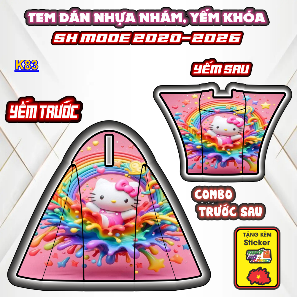 Bộ Tem Nhựa Nhám SH MODE 2020-2026 Mẫu Helokitty - Thiết Kế Tinh Tế, Tạo Điểm Nhấn Sang Trọng Cho Xe.