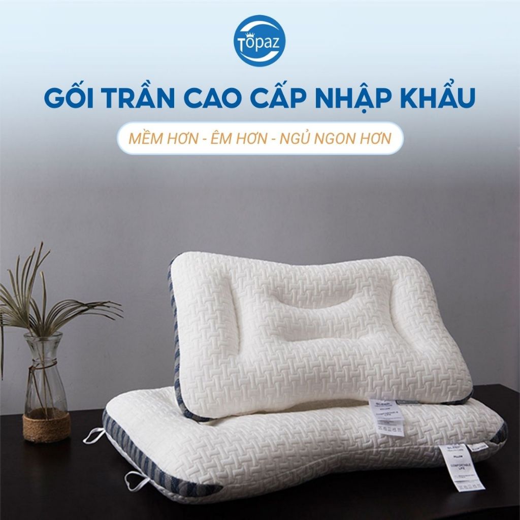 Gối Trần Cao Cấp Nằm Định Vị Thư Giãn Cổ Nguyên Liệu Bông Siêu Nhẹ Mềm Mại Không Xẹp Lún Ngủ Ngon