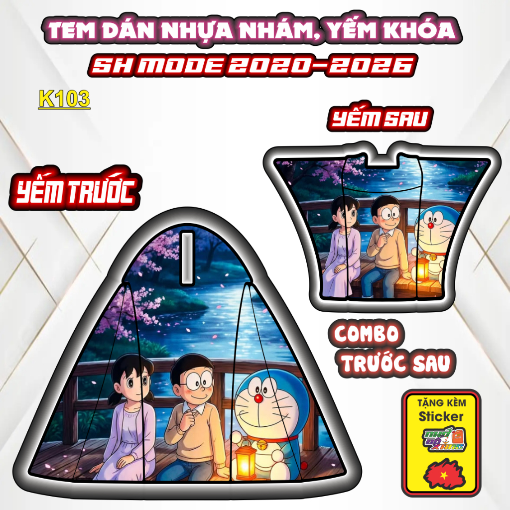 Tem Dán Nhựa Nhám SH MODE 2020-2026 Mẫu DORẺMON/CACBON Độc Đáo,Trang Trí Xe Máy Chống Bay Màu