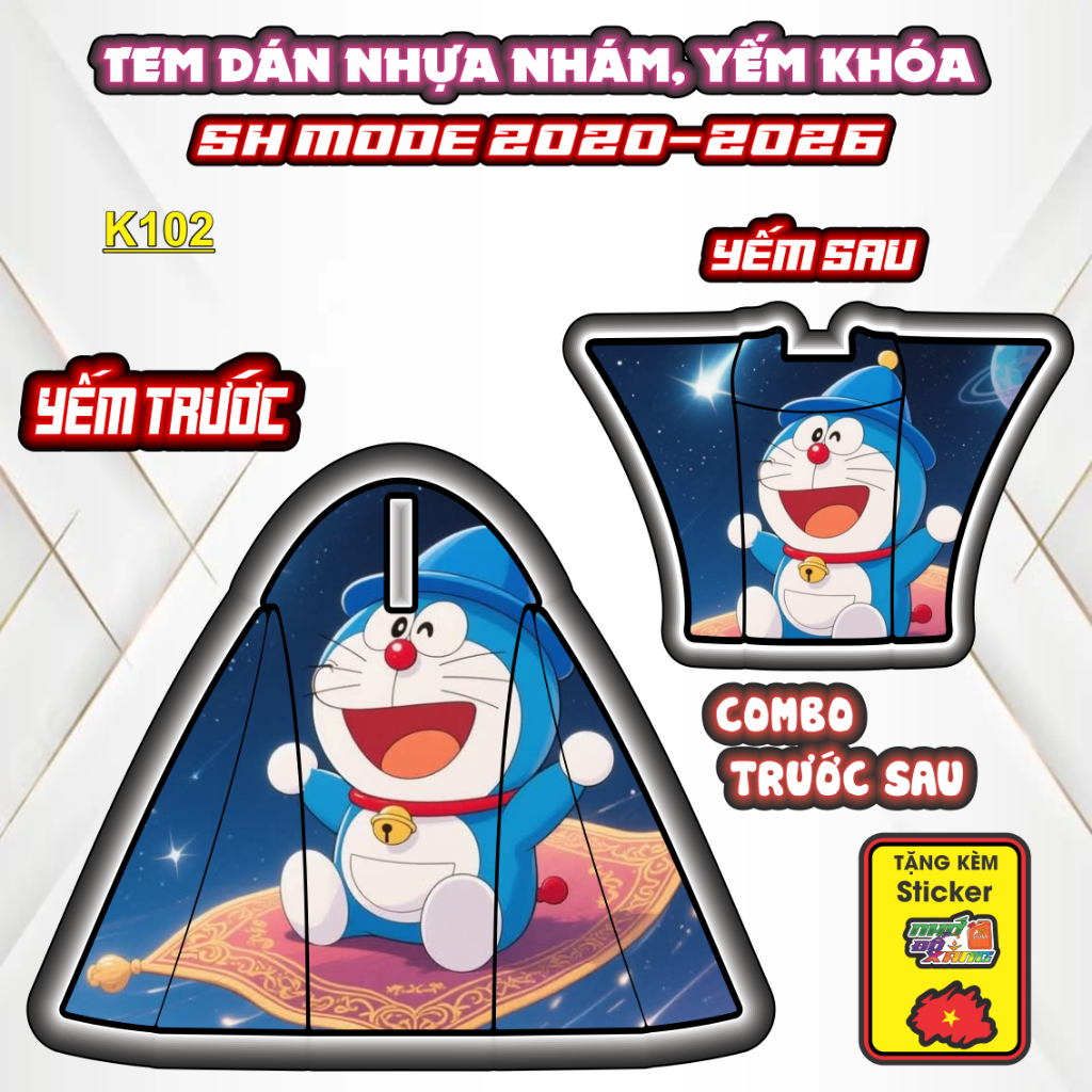 Tem Dán Nhựa Nhám SH MODE 2020-2026 Mẫu DORẺMON/CACBON Độc Đáo,Trang Trí Xe Máy Chống Bay Màu