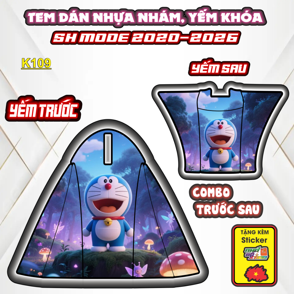 Tem Dán Nhựa Nhám SH MODE 2020-2026 Mẫu DORẺMON/CACBON Độc Đáo,Trang Trí Xe Máy Chống Bay Màu
