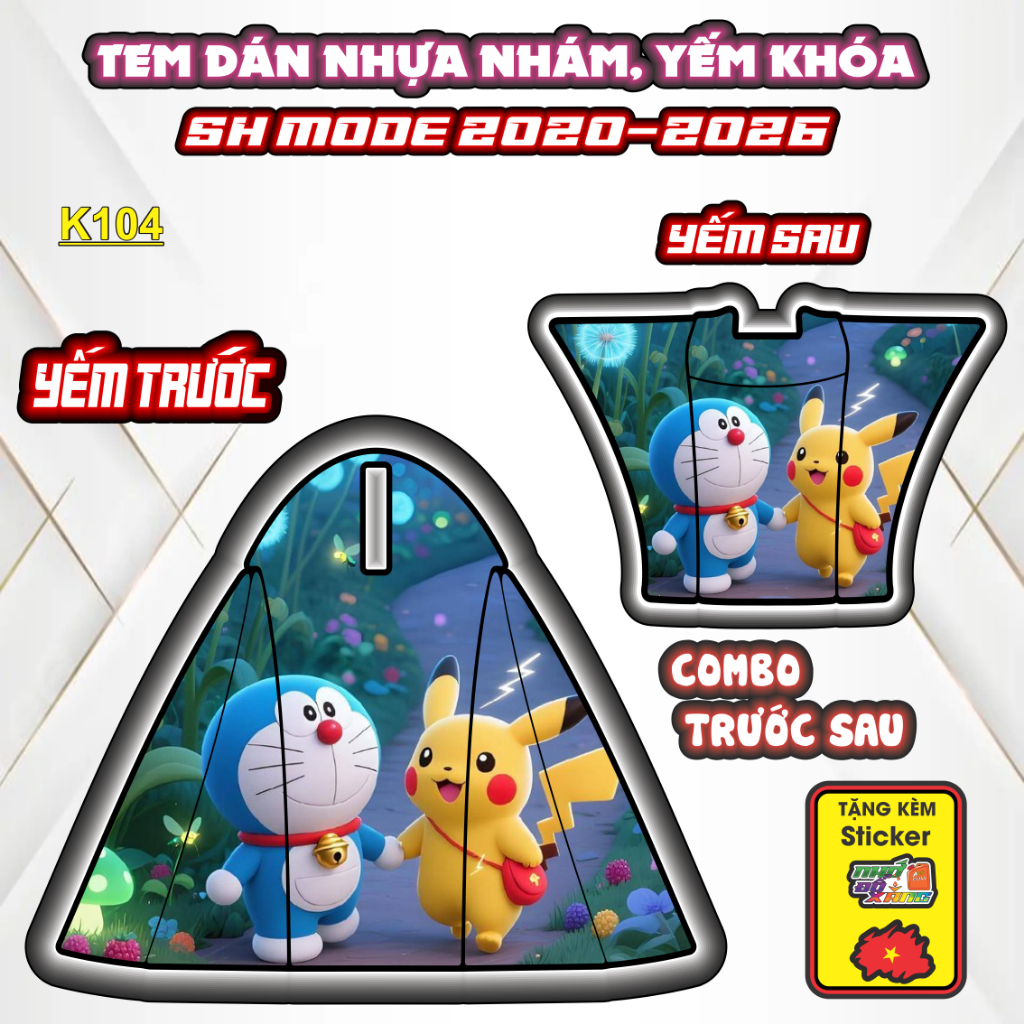 Tem Dán Nhựa Nhám SH MODE 2020-2026 Mẫu DORẺMON/CACBON Độc Đáo,Trang Trí Xe Máy Chống Bay Màu