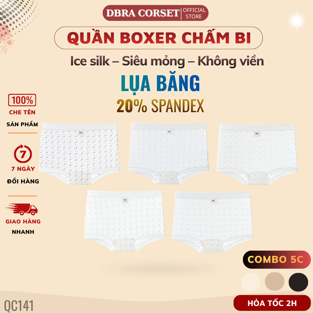 Combo 5 Quần Lót Nữ Boxer Ice Silk Siêu Mỏng – Không Viền Không Hằn, Thoáng Mát DBRA QC.141