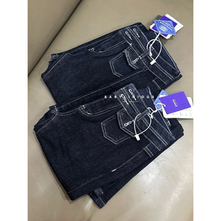 Jean ống loe 2 cúc navy M521 - Hình thật trải sàn trên hình sản phẩm