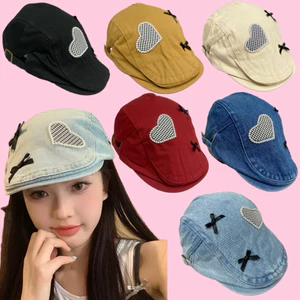 MŨ BERET,MỎ VỊT tim caro XINH XẮN CHO NỮ