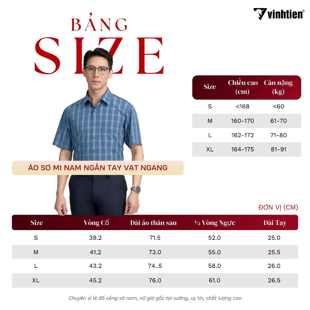 Áo Sơ Mi Nam Ngắn Tay Caro Vải Bamboo  Vạt Ngang Form Regular Vĩnh Tiến 445 - Giỏ 2