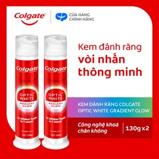 [LS] Bộ 2 kem đánh răng Colgate vòi nhấn thông minh Optic White Radiant Glow trắng răng, khóa chân không 130g/ống