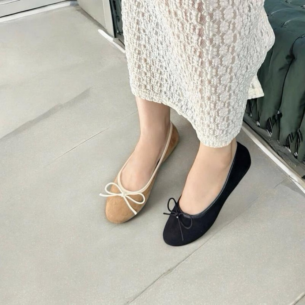 { săn sale } giày bệt nữ da nỉ dễ thương gắn nơ nhỏ