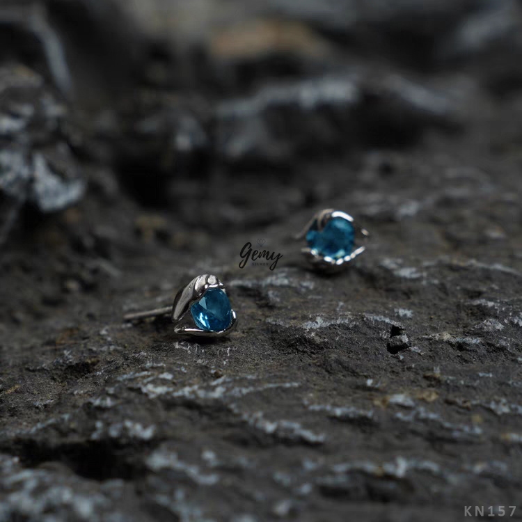 Khuyên tai thanh thẳng nam bạc 925 đính đá Broken Stone xanh cá tính unisex (1 chiếc) KN157 | GEMY SILVER