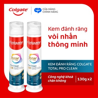 [LS] Bộ 2 kem đánh răng Colgate vòi nhấn thông minh Total Pro Clean, khóa chân không hạn chế tiếp xúc vi khuẩn 130g/ống