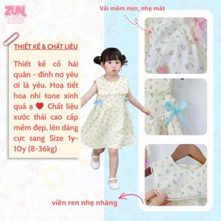 Đầm Bé Gái Hoa Nhí Cổ Thủy Thủ J26.6174A – Váy Xước Thái Mềm Mát, Nơ Xinh, Đầm Công Chúa