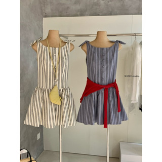 𝐏𝐡𝐢𝐞𝐧 𝐖𝐆𝐖𝐄 | (Sẵn ) w9108 Váy 2 Dây Kẻ Dáng Xoè Cúc Trước