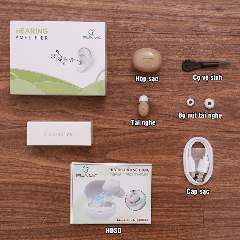 Máy trợ thính nhét tai Funmic EN-IA001A - Đeo 1 bên tai, khuyếch đại âm thanh to rõ