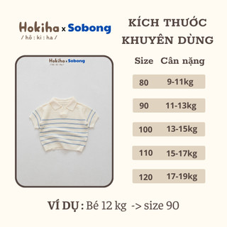 Áo polo len dệt kim cộc tay họa tiết kẻ ngang Hokiha vải len mềm mại, thoáng mát cho bé từ 9-19kg A94