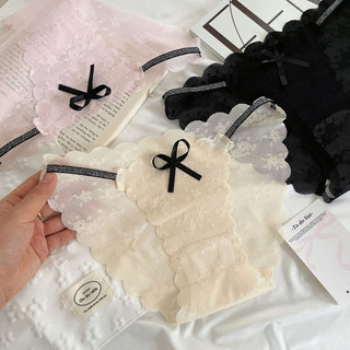 Combo 3 Quần lót Nữ Ren Hoạ Tiết Đính Nơ Dây Eo Tôn Dáng Sexy, Quần Chip Mềm Đáy Dán 2 Lớp King Shop L-1006