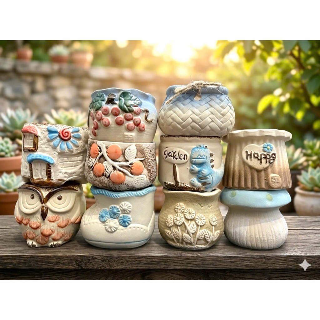 Chậu Trồng Sen Đá, Chậu Trồng Sen Đá Gốm Sứ Vintage, Chậu Cây Mini Decor Xinh Xắn
