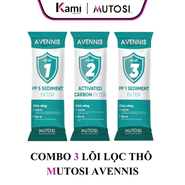 Bộ 3 Lõi Lọc Thô Mutosi Avennis Chính Hãng (Lõi 2 là Dạng Lưới) Dùng Cho Máy Lọc Nước Có Cốc Lọc Thô 10 inch