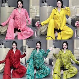 Bộ Ngủ Pyjama  Bộ quần dài tay áo ngắn ,dài , Vải Gấm Hoa ,Sang Chảnh ,Màu Xanh ,Đỏ,Hồng ,Vàng ..., Cao cấp Mẫu Họa Tiết