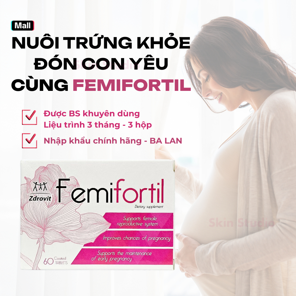 [Tem Haliphar] Viên Uống FEMIFORTIL Bổ Trứng chứa Axit Folic, Vitamin Chuẩn Bị & Tăng Khả Năng Mang Thai 60V