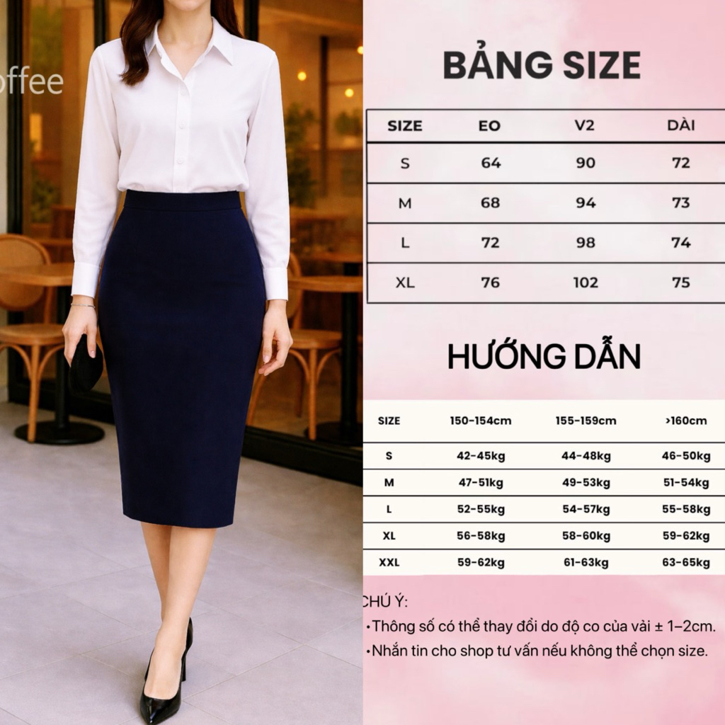 Chân Váy Bút Chì Màu Xanh Than CV02, Cạp Cao Tôn Dáng, Chất Liệu Đẹp.