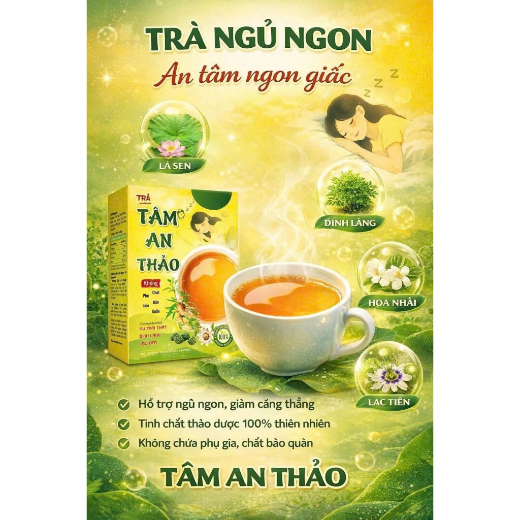 ✅ [Chính Hãng] Trà Tâm An Thảo Hộp 30 Gói ✅ Cải thiện giấc ngủ giúp ngủ ngon giảm đau đầu căng thẳng stress thư giãn