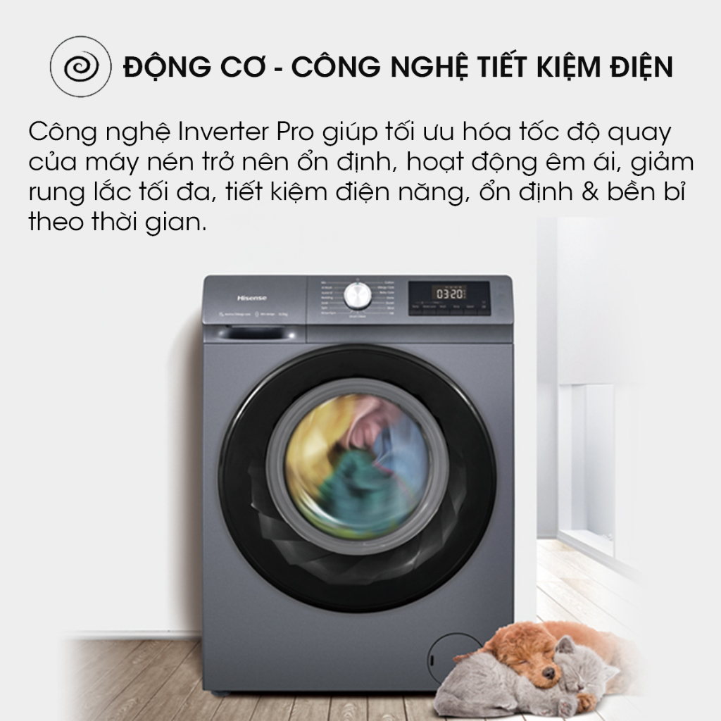 Máy giặt Cửa Trước Hisense Inverter 9kg WF90N1Y - Giặt nhanh | Giặt 15' | Diệt Khuẩn - BH 3 Năm - Freeship HCM