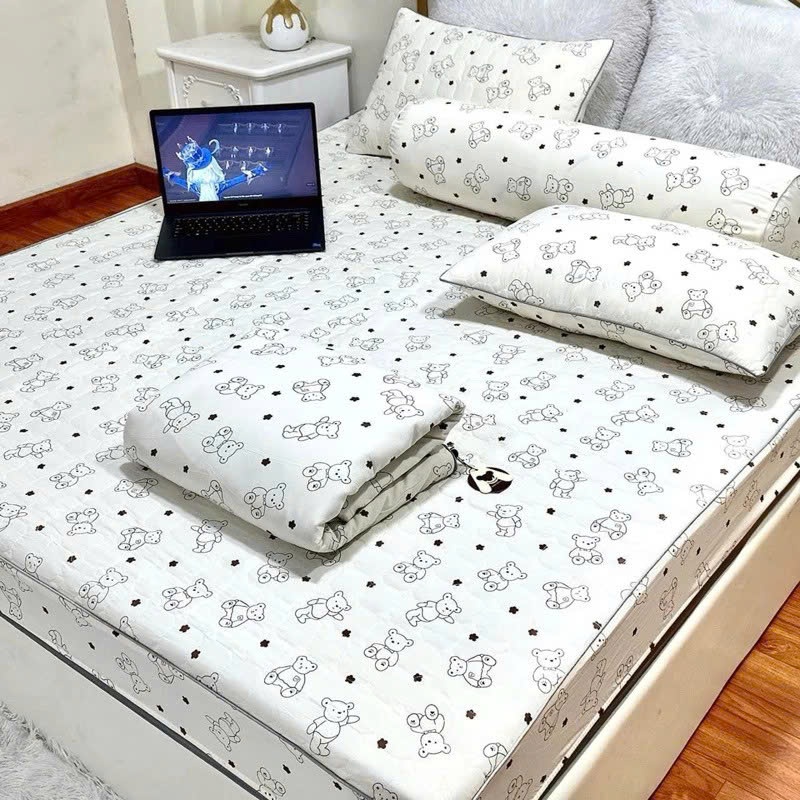 Bộ Chăn Ga Gối 5 Món (Có Vỏ Gối Ôm) Cotton Đũi Đậu Nành Cao Cấp – Chăn Trần Bông Mềm Mịn, Thoáng Mát, Thấm hút