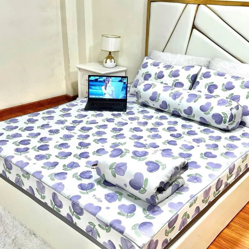 Bộ Chăn Ga Gối 5 Món (Có Vỏ Gối Ôm) Cotton Đũi Đậu Nành Cao Cấp – Chăn Trần Bông Mềm Mịn, Thoáng Mát, Thấm hút