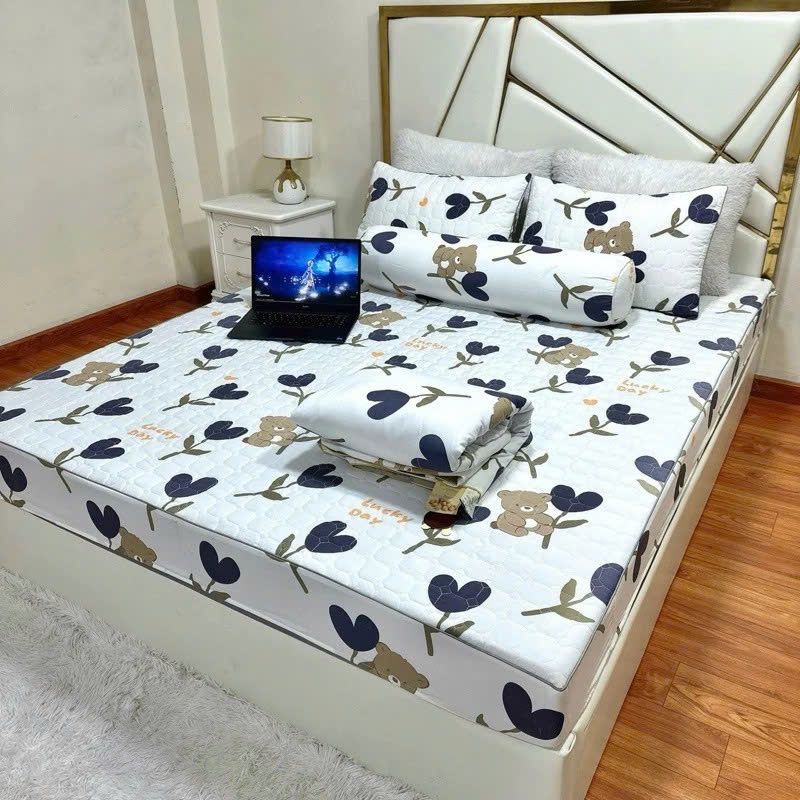 Bộ Chăn Ga Gối 5 Món (Có Vỏ Gối Ôm) Cotton Đũi Đậu Nành Cao Cấp – Chăn Trần Bông Mềm Mịn, Thoáng Mát, Thấm hút