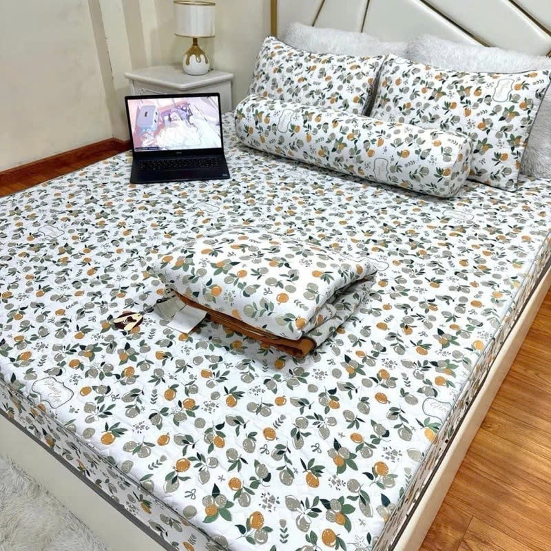 Bộ Chăn Ga Gối 5 Món (Có Vỏ Gối Ôm) Cotton Đũi Đậu Nành Cao Cấp – Chăn Trần Bông Mềm Mịn, Thoáng Mát, Thấm hút