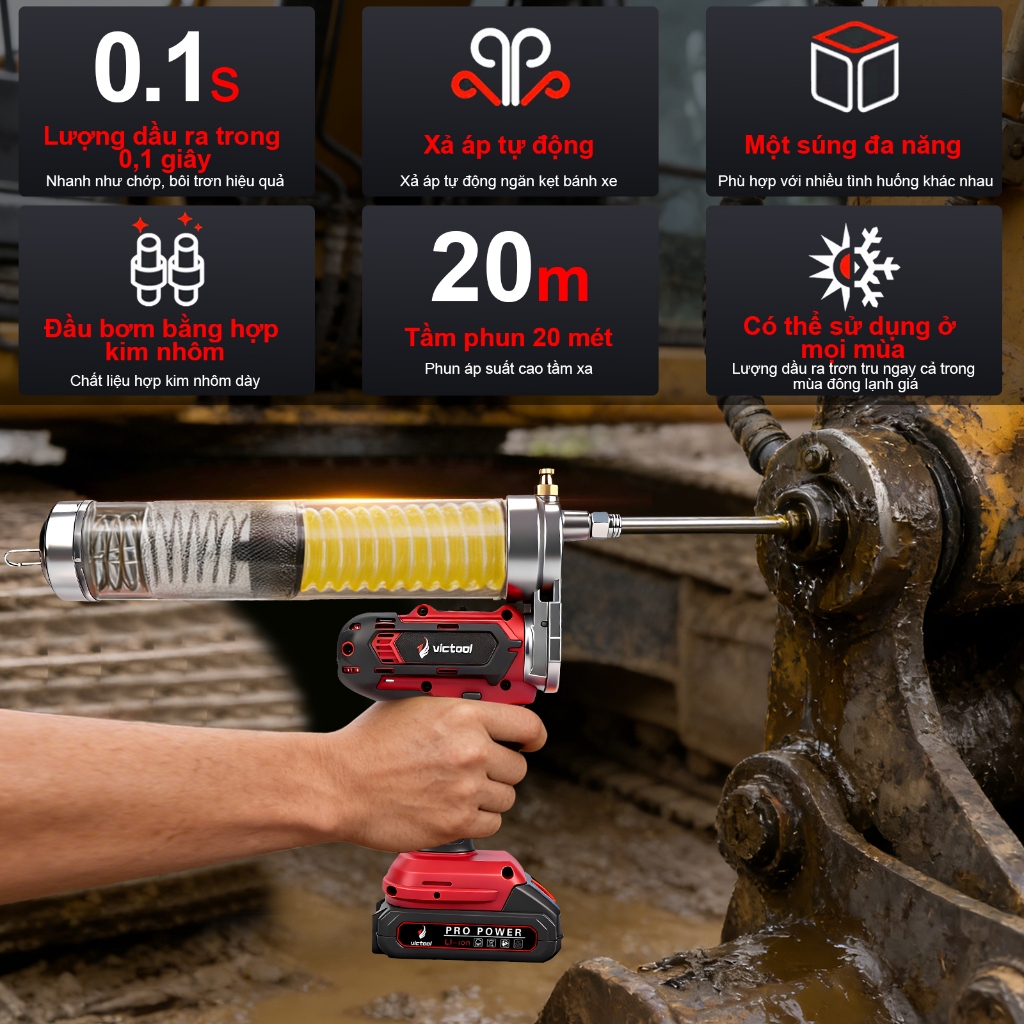 Thân bơm mỡ pin 12000PSI,máy bơm mỡ pin dùng 21V,súng bơm mỡ pin cầm tay,thân bơm mỡ điện 600CC