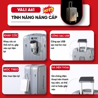 Vali Du Lịch Khóa Kéo Kingsun A61 Size 20/24/28 Nhựa ABS+PC Thời Trang Bảo Hành 5 Năm