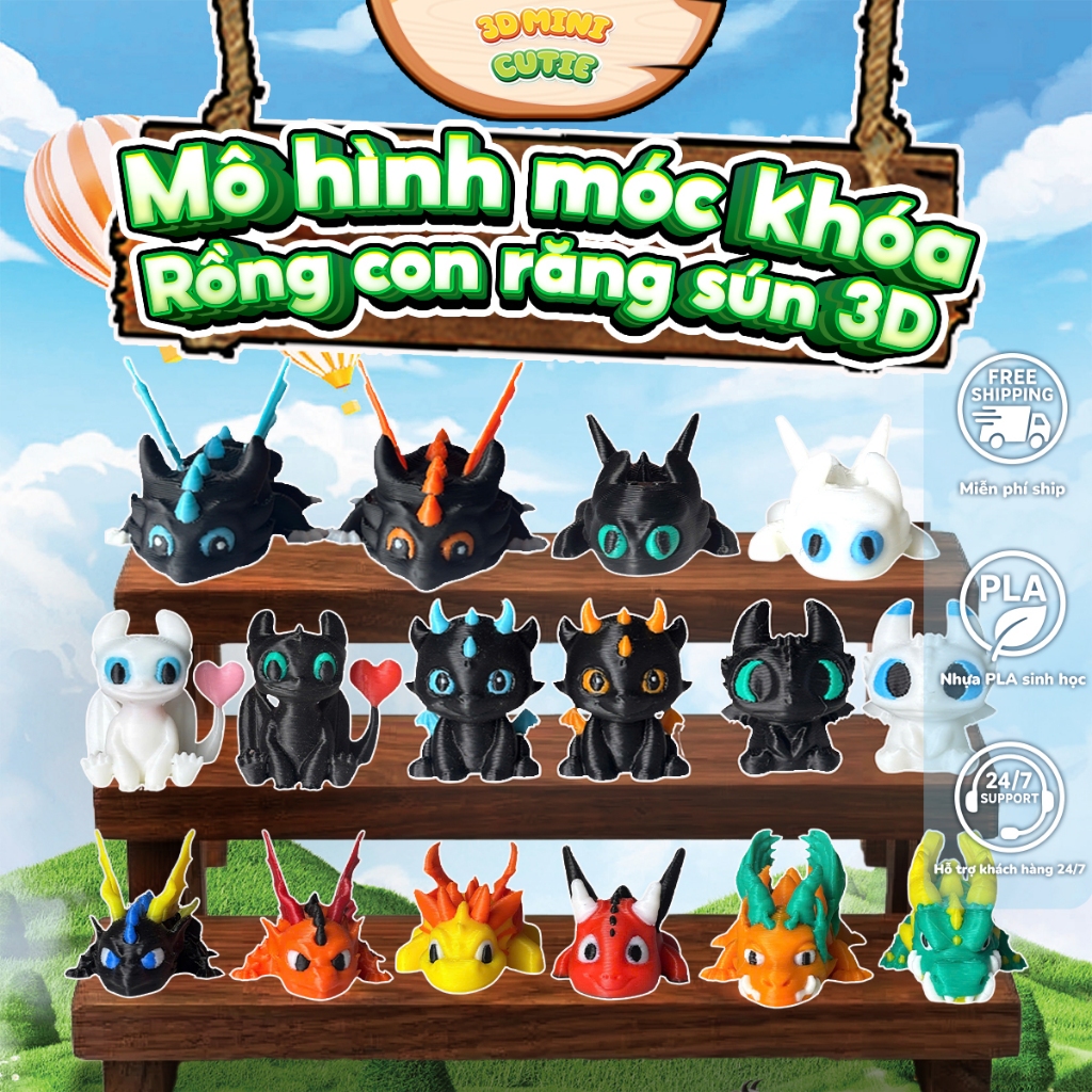 Mô hình Rồng con mini – Móc khóa rồng mini xoay khớp in 3D nhựa PLA an toàn, đồ chơi cho bé