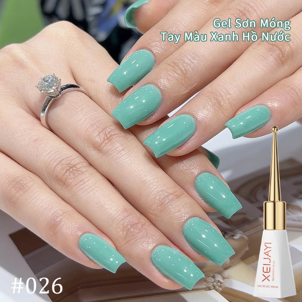 XEIJAYI 10ml - Sơn móng tay dạng gel màu xanh lá cây hồ, độ bão hòa cao, thích hợp cho việc tự làm nghệ thuật vẽ móng.