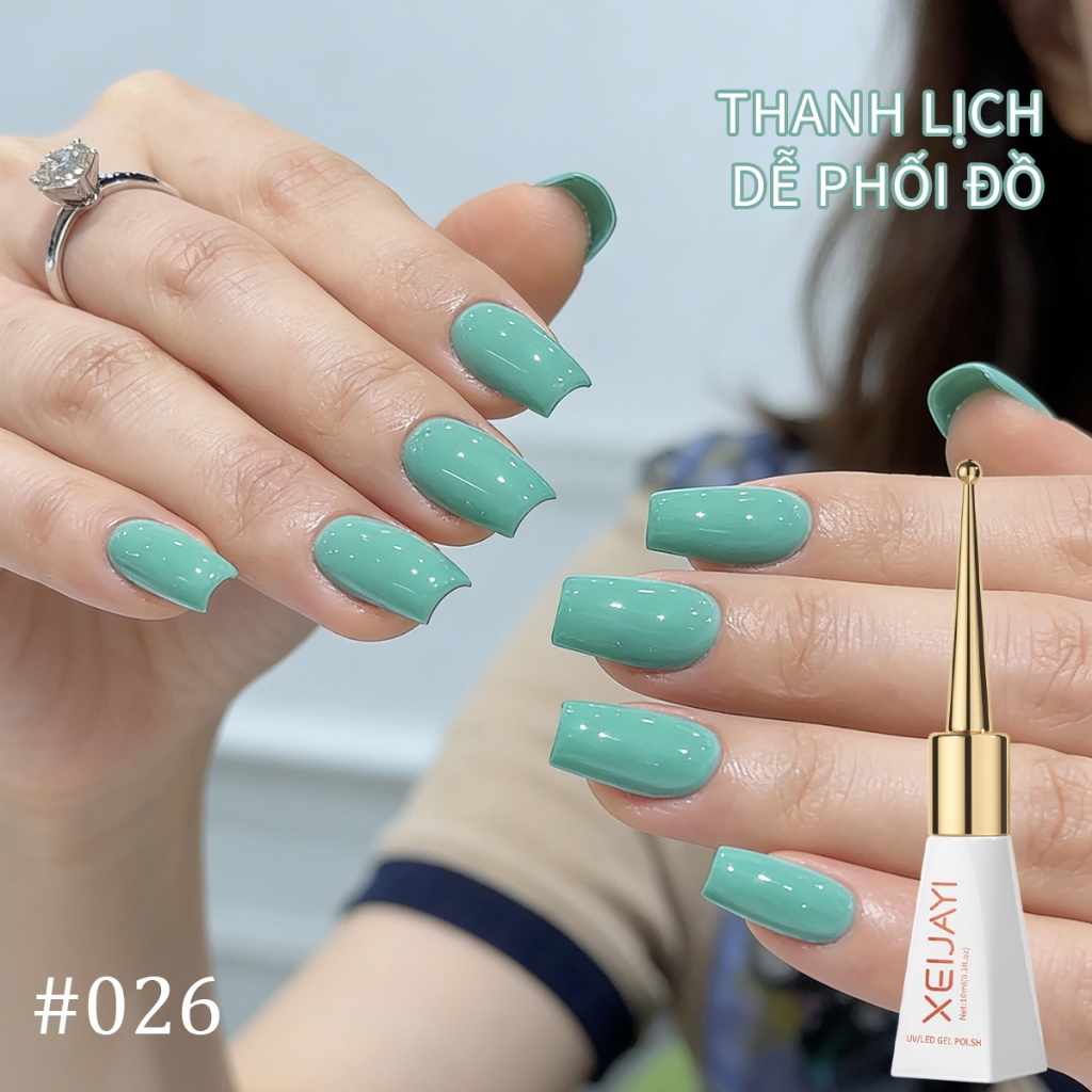 XEIJAYI 10ml - Sơn móng tay dạng gel màu xanh lá cây hồ, độ bão hòa cao, thích hợp cho việc tự làm nghệ thuật vẽ móng.