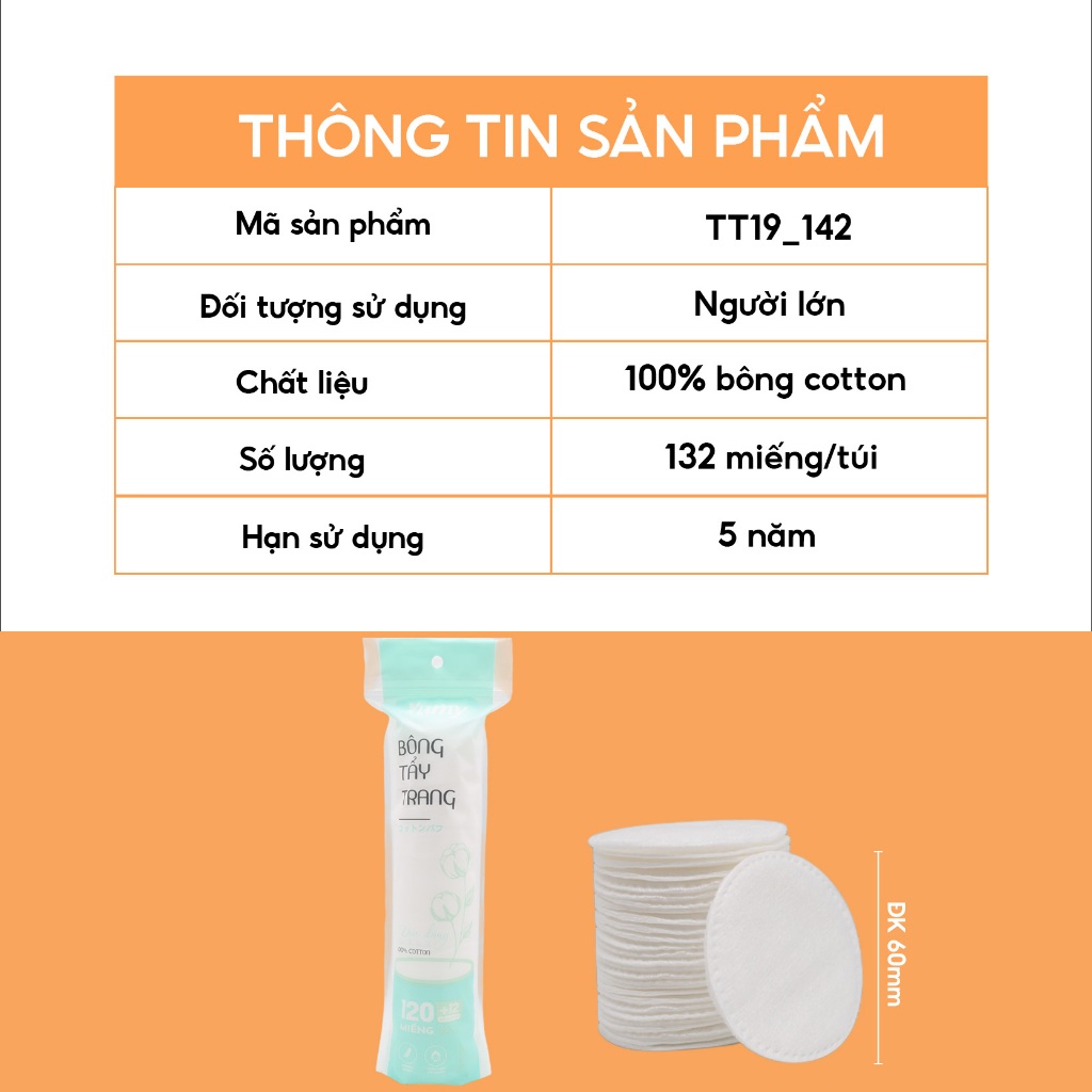 Combo 10 túi Bông tẩy trang YUMY 132 miếng bông cotton tự nhiên, mềm mịn cho da nhạy cảm (TT19_142)