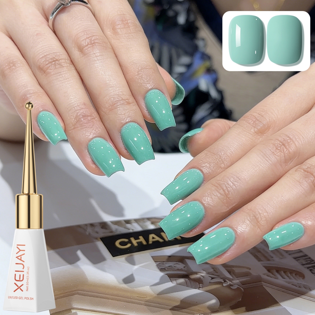 XEIJAYI 10ml - Sơn móng tay dạng gel màu xanh lá cây hồ, độ bão hòa cao, thích hợp cho việc tự làm nghệ thuật vẽ móng.